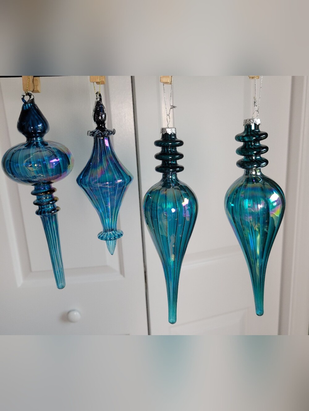 Set of 4 Iridescent Blue Glass Holiday Ornaments